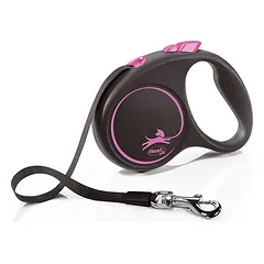 FLEXI pavadėlis šuniui Black Design S juostinis 5m, rožinis