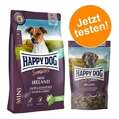 Happy Dog kombinuotas rinkinys: 2 x 4 kg Sensible mini sausas maistas + 4 x 100 g Soft Snack