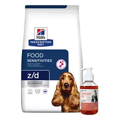 HILL'S PD Prescription Diet Canine z/d Food Sensitivities 3kg + LAB V Lašišų aliejus šunims ir katėms 250ml