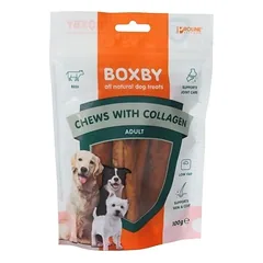 Boxby Chew With Collagen maistas papildas suaugusiems šunims be žalių odelių, sąnariams, odai ir kailiui, 100 g