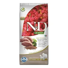 FARMINA N&D QUINOA – Sausas maistas suaugusiems sterilizuotiems vidutinių ir didelių veislių šunims su antiena, brokoliais ir šparagais 12 kg