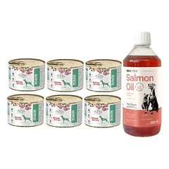 4Vets Dog Hepatic 6x185g + LAB V Lašišų aliejus šunims ir katėms 500ml