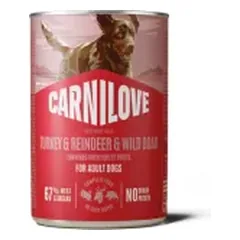 CARNILOVE Dog konservai TURKEY & REINDEER & WILD BOAR