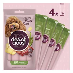 DELICKCIOUS kreminiai skanėstai su jautiena, sūriu ir smidrais suaugusiems šunims (4x15 g), 60 g — 2 nuotrauka
