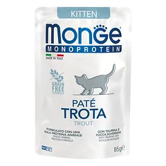 Monge Monoprotein Kitten begrūdis konservuotas pašaras jaunoms katėms su upėtakiu 85g