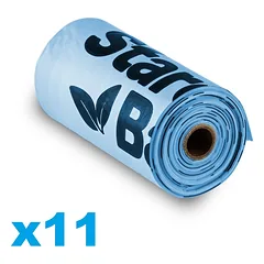 STARCH BAG Kompostuojamieji biologiniai maišeliai išmatoms 11 ritinių x 15 vnt., mėlyni