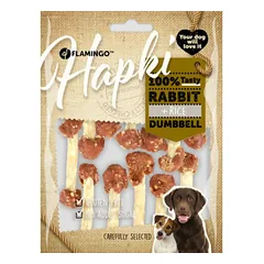 Flamingo Hapki Rabbit Rice Dumbbell - skanėstai šunims, triušis, ryžiai, jautienos oda