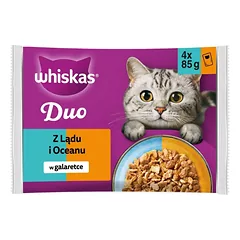 WHISKAS Duo Adult su Žuvimi ir Vištiena želė 4x85 g drėgnas maistas katėms