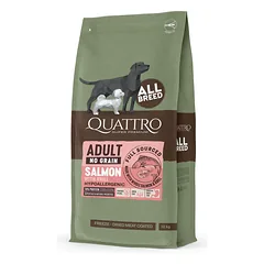 QUATTRO 12kg begrūdis lašiša ir kriliu visų veislių suaugusių šunų pašaras — 3 nuotrauka