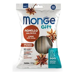 Monge Gift Dental Stick Puppy & Junior Mini Lamb With Anise dantų lazdelės šuniukams ir mažų veislių šunims su ėriena ir anyžiumi, 120 g
