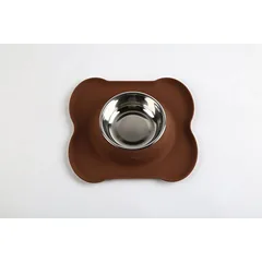 Super Design gyvūnų augintinių dubenėlis, su silikoniniu kaulo formos dugnu, rudas, rudas, 0,35 l, 28x25x5 cm — 2 nuotrauka