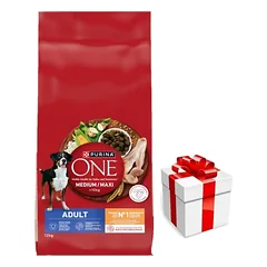 PURINA ONE Adult Medium/Maxi Maistas suaugusiems šunims, turtingas vištiena ir ryžiais, 12 kg + Staigmena ŠUNIUI