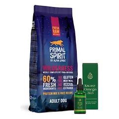 PRIMAL SPIRIT 60% Wilderness 12kg + LAB-V Omega 3 ir 6 riebalų rūgštys bendrai šunų ir kačių sveikatos, kailio ir odos būklei gerinti 100ml