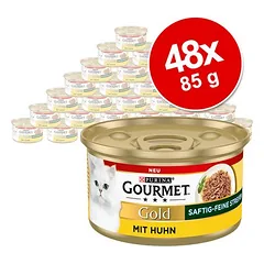 Gourmet Gold Saftig-Feine Streifen drėgnas maistas katėms, ekonominė pakuotė 48 x 85 g