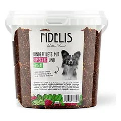 FIDELIS jautienos filė su avietėmis ir špinatais, skanėstai šunims (500 g kibiras)