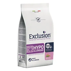 Exclusion Hypoallergenic sausas pašaras šuniukams su kiauliena ir žirneliais