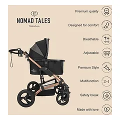 Nomad Tales Calma vežimėlis augintiniams, rose gold, L 82 x B 65 x H 102 cm / iki 15 kg — 3 nuotrauka
