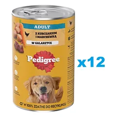 PEDIGREE Adult 12x1200g visavertis drėgnas ėdalas suaugusiems šunims su vištiena ir morkomis drebučiuose