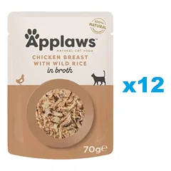 APPLAWS Cat Adult Pouch Chicken Breast with Wild Rice in Broth vištiena ir laukiniai ryžiai sultinyje 12x70 g