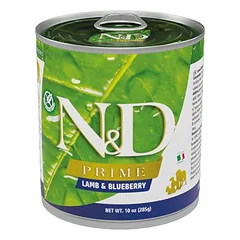 Farmina N&D Dog Prime Lamb Blueberry drėgnas maistas šunims su ėriena ir mėlynėmis, 285 g