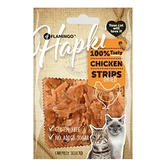 Flamingo Complementary feed for cats HAPKI CHICKEN STRIPS 50GR parduotuvėje sunu.lt