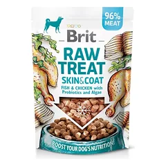 BRIT Raw Treat Freeze Dried Skin Coat 40 g liofilizuotų žuvų ir vištienos skanėstų su probiotikais šunims