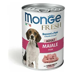 Monge Fresh Adult gabaliukai paštete su kiauliena, drėgnas maistas šunims 400 g