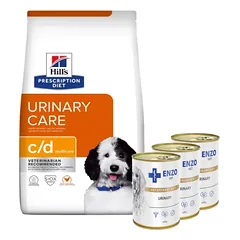 HILL'S PD Prescription Diet Canine c/d Urinary Care 12kg + ENZO VET Urinary nuo šlapimo takų ligų su vištiena šunims 3x400g