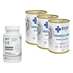 ENZO VET Hipoalerginė dieta su triušiena šunims 3x400g + LAB-V Geriato Optimum 45 kapsulės