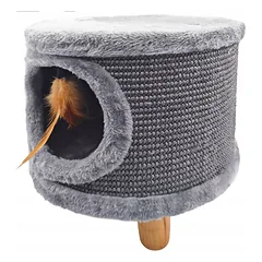Tvirta katės draskyklė-namelis su plunksnele ir guoliu, 38 cm — 3 nuotrauka