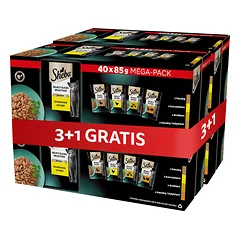 SHEBA Selection Select Slices paukštienos skonių gabalėliai padaže, paketėliai 4 x 40 x 85 g su: antiena, vištiena, paukštiena, antiena ir kalakutiena, suaugusioms katėms, 3+1 GRATIS.