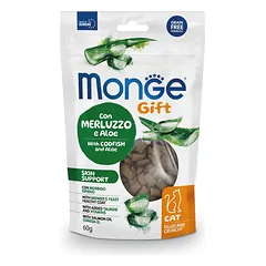 Monge Gift Cat Filled & Crunchy Skin Support Codfish And Aloe traškus skanėstas katėms su menke ir alaviju odos palaikymui, 60 g