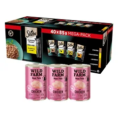 Sheba Delicacy Poultry Jelly flavours - drėgnas kačių ėdalas 40x85g + WILD FARM Paštetas su vištiena 3x400g