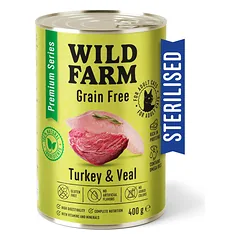 WILD FARM Premium Grain Free kalakutiena ir veršiena 400g - sterilizuotų kačių ėdalas be grūdų