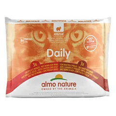 Almo Nature Daily vištiena ir jautiena / antiena ir vištiena, drėgnas maistas katėms 6 x 70 g — 2 nuotrauka