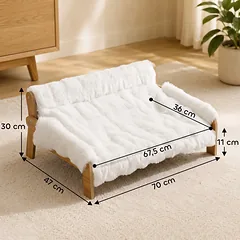 Paaukštinta sofa-guolis katėms iki 8 kg ir mažiems šunims, 70x47x30 cm, su nuimamu užvalkalu, balta — 3 nuotrauka