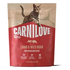 CARNILOVE ACTIVE Cat Lamb & Wild boar Sterilised sausas pašaras katėms, 400 g