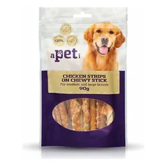 Apeti Dog Medium & Large Breeds vištienos juostelės ant kramtomos lazdelės, skanėstai šunims 90 g