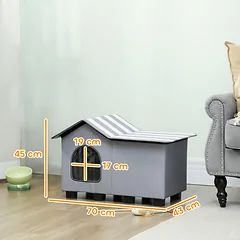 Kačių namelis su platforma ir nuimamu stogu, pilkas ir baltas, 70 × 43 × 45 cm — 3 nuotrauka
