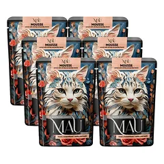 Mau Mus lašiša su krevetėmis ir petražolėmis, skirta kastruotiems katėms, 6x85 g