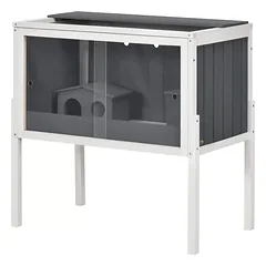 Nykštukinių žiurkėnų narvas, 3000 cm², mediena ir metalas, su 2 nameliais ir akrilinėmis stumdomomis durimis, 82 x 45 x 81 cm, tamsiai pilkas ir baltas