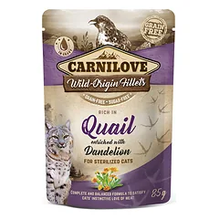Carnilove kons. katėms maiš. Quail Dandelion for sterilized  24vnt. x 85g.