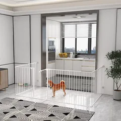 Šuniukų aptvaras ir apsauginė tvorelė 2 in 1, 8 skydeliai, fiksuojamos durelės, plienas, 90 cm aukščio, baltas — 2 nuotrauka