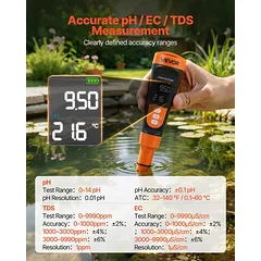 Vandens pH matuoklis VEVOR MF02, pH, EC ir TDS, 40 × 40 × 185 mm — 2 nuotrauka