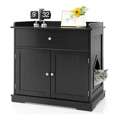 GIANTEX 3-in-1-Katzenmöbel,Verdeckte Katzentoilette Mit Schublade,Doppeltür