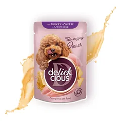 Delickcious Turkey Cheese juostelės su kalakutiena ir sūriu kreminėje sriuboje šunims, 85g