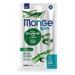 Monge Gift Dog Sticks Skin Support Salmon With Aloe skanėstų pagaliukai suaugusiems šunims, su lašiša ir alaviju, 45 g