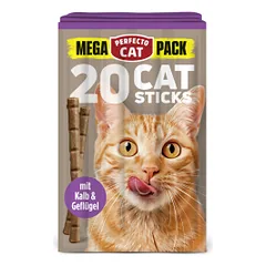 Perfecto Cat Mega Pack lazdelės su veršiena ir paukštiena skanėstai katėms, 20 vnt.