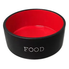 Dog Fantasy Black & Red Food Bowl M keraminis dubenėlis šunims su užrašu “FOOD”, juodas, raudonas, 0,85 l