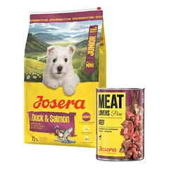 JOSERA Duck and Salmon Junior Mini 10 kg siekiant užtikrinti tinkamą mažų veislių šuniukų vystymąsi + 800 g skardinė NEMOKAMAI
